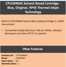 Load image into Gallery viewer, Coding Cartridge - CPUV04645 (Blue) - Solvent Based
